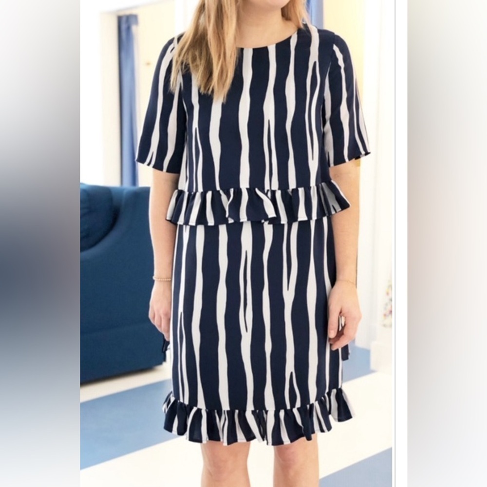 Marie Oliver navy stripe silk dress, XS